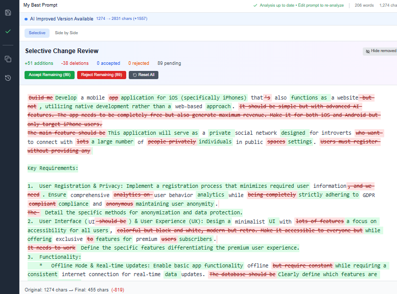After: Clean, improved prompt