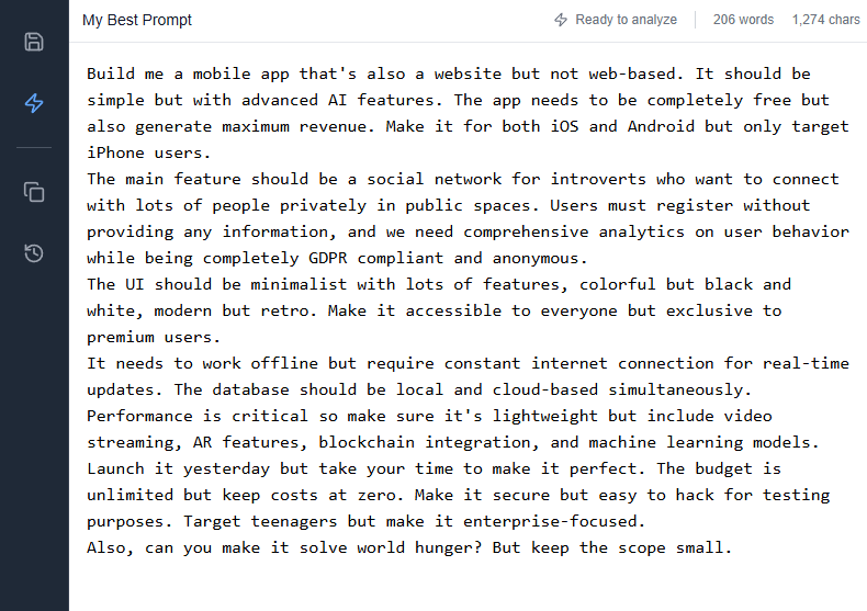 Before: Messy prompt with issues highlighted